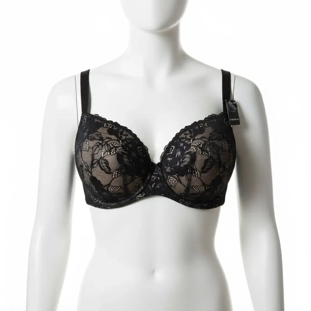 NWT - Torrid Full Coverage Balconette Lightly Lined Floral Lace Bra Black